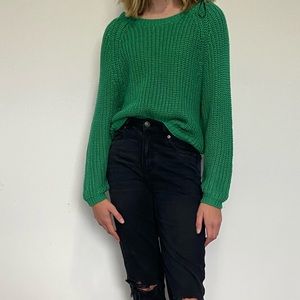 Slouchy Cropped Green Sweater - Medium